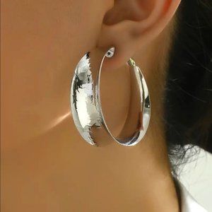 2" 14K White Gold Large Chunky Hoop Earrings Women Big Hoops Silver Jewelry 14 K